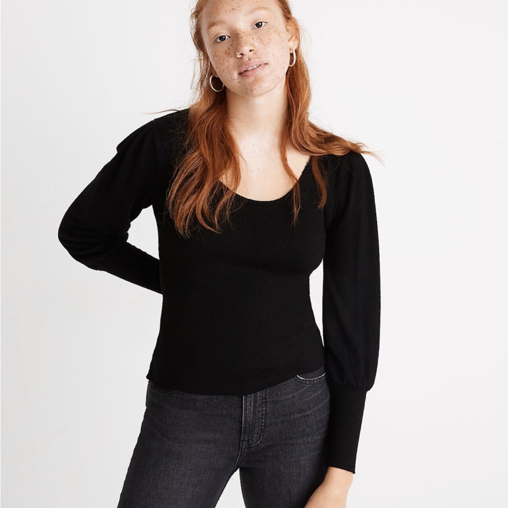 Madewell Women’s Puff-Sleeve Scoopneck Top Black Size Xs